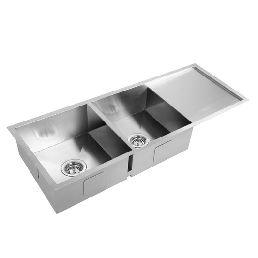 Kitchen Sink 111X45CM Stainless Steel Basin Double Bowl Silver