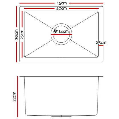 Kitchen Sink 45X30CM Stainless Steel Basin Single Bowl Silver