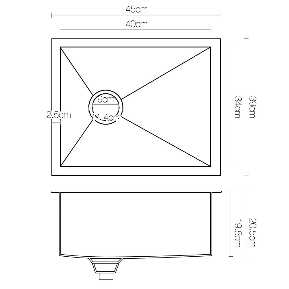 Kitchen Sink 45X39CM Stainless Steel Basin Single Bowl Silver