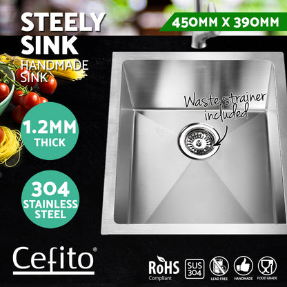 Kitchen Sink 45X39CM Stainless Steel Basin Single Bowl Silver