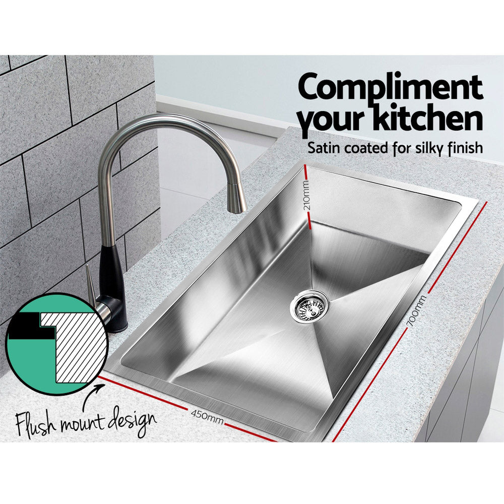 Kitchen Sink 70X45CM Stainless Steel Basin Single Bowl Silver