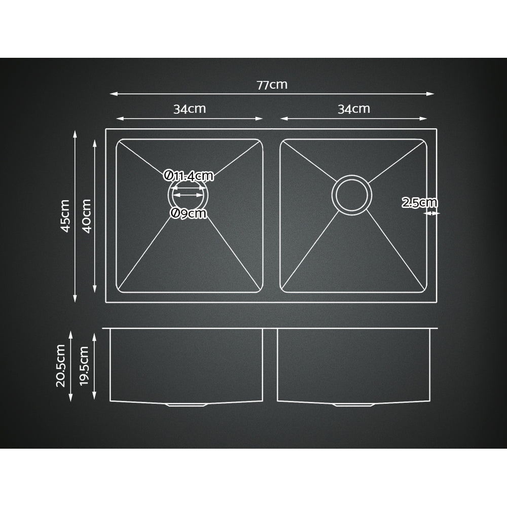Kitchen Sink 77X45CM Stainless Steel Basin Double Bowl Silver