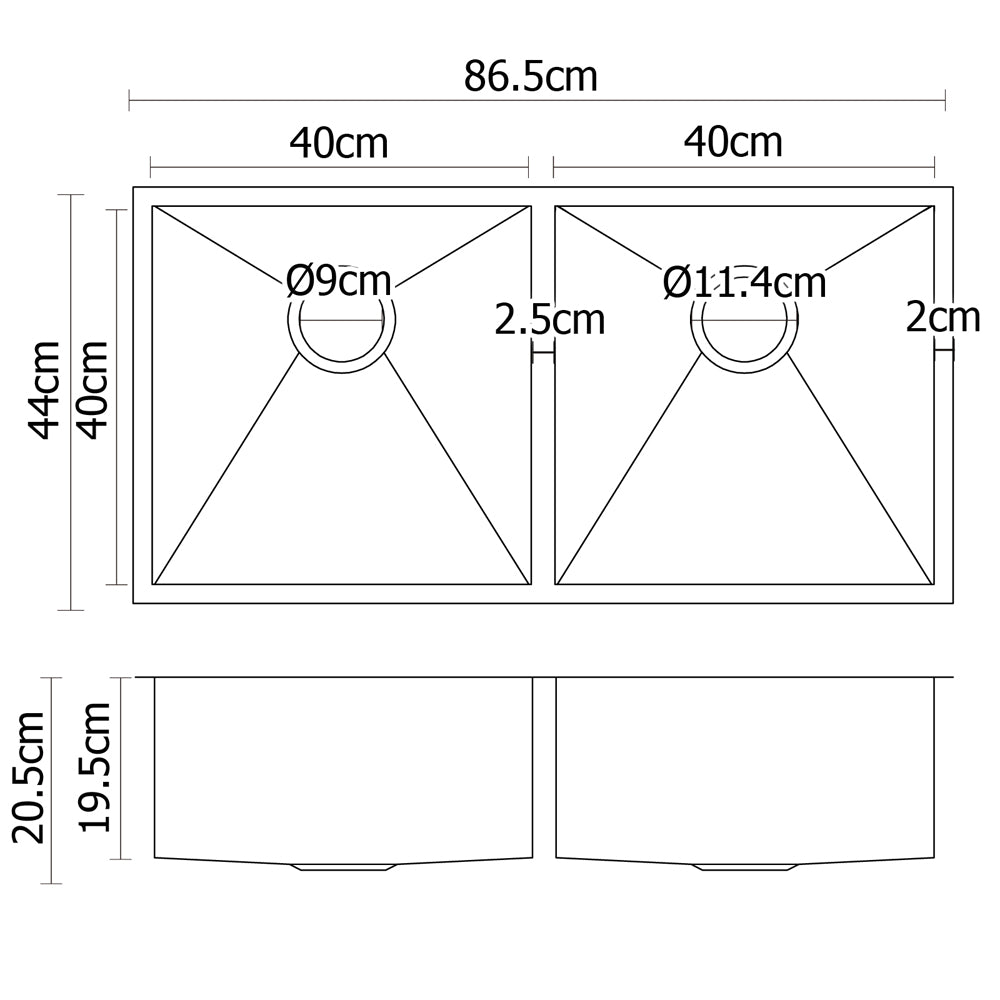Kitchen Sink 86X44CM Stainless Steel Basin Double Bowl Silver