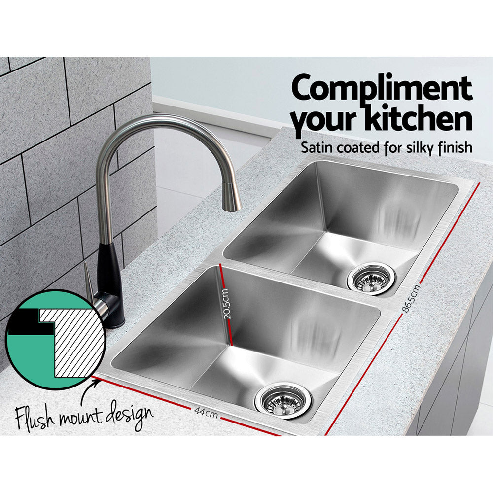 Kitchen Sink 86X44CM Stainless Steel Basin Double Bowl Silver