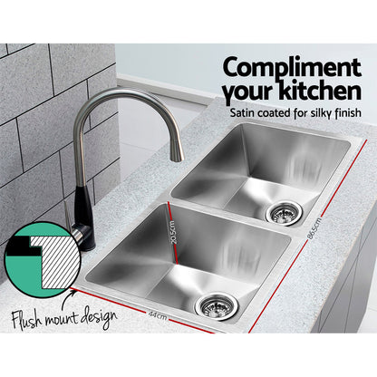 Kitchen Sink 86X44CM Stainless Steel Basin Double Bowl Silver