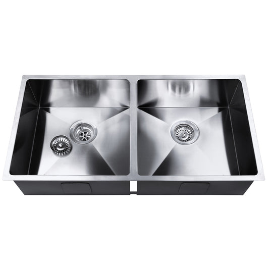 Kitchen Sink 86X44CM Stainless Steel Basin Double Bowl Silver
