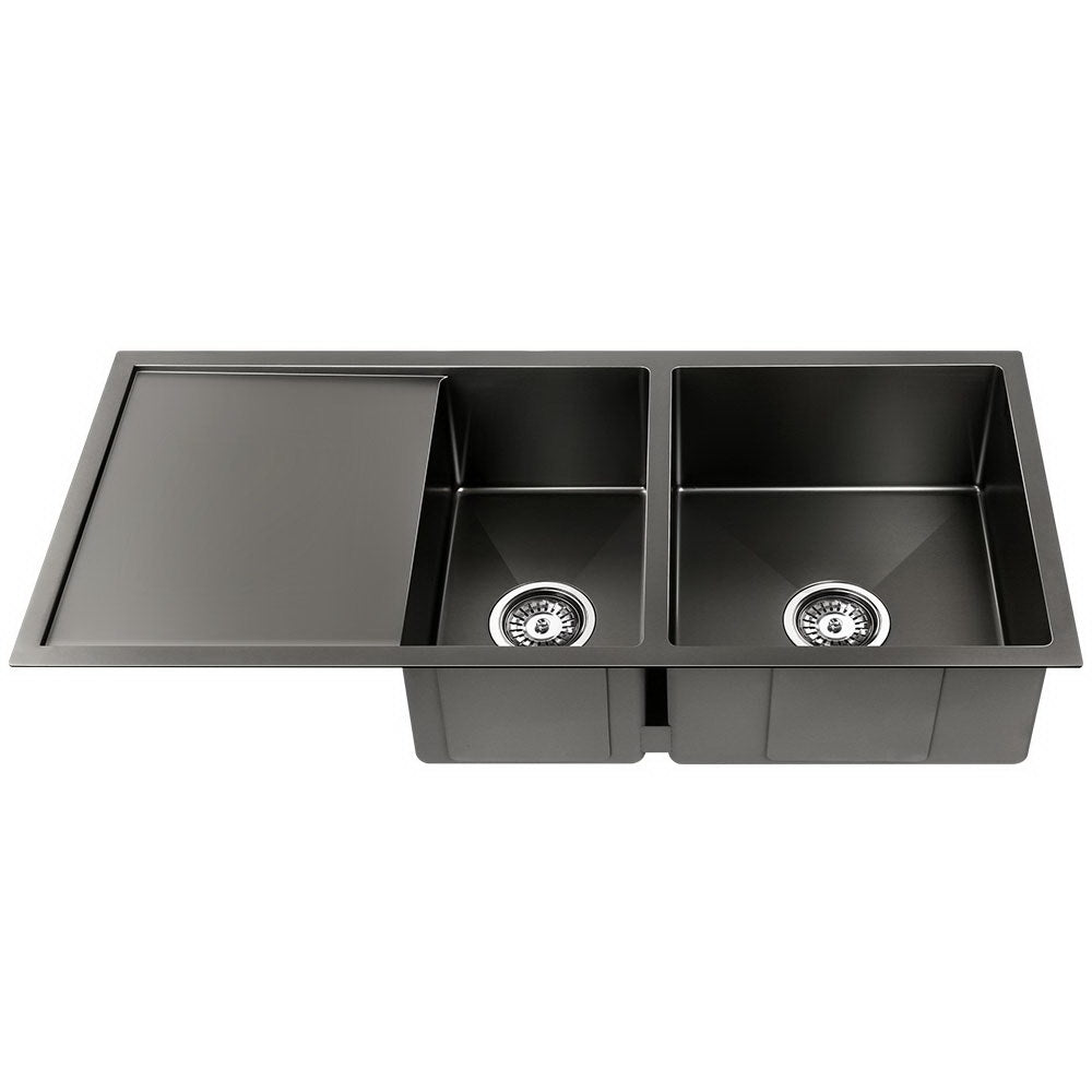 Kitchen Sink 100X45CM Stainless Steel Basin Double Bowl Nano Black