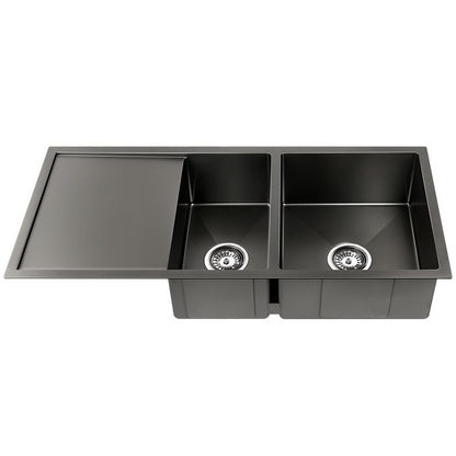 Kitchen Sink 100X45CM Stainless Steel Basin Double Bowl Nano Black
