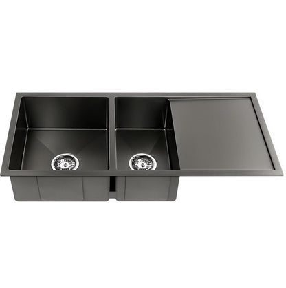 Kitchen Sink 100X45CM Stainless Steel Basin Double Bowl Nano Black