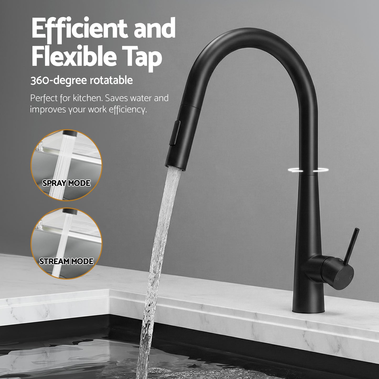 Stainless Steel Sink 100x45CM With Pull Out Mixer Tap Kitchen Basin Double Bowl Black