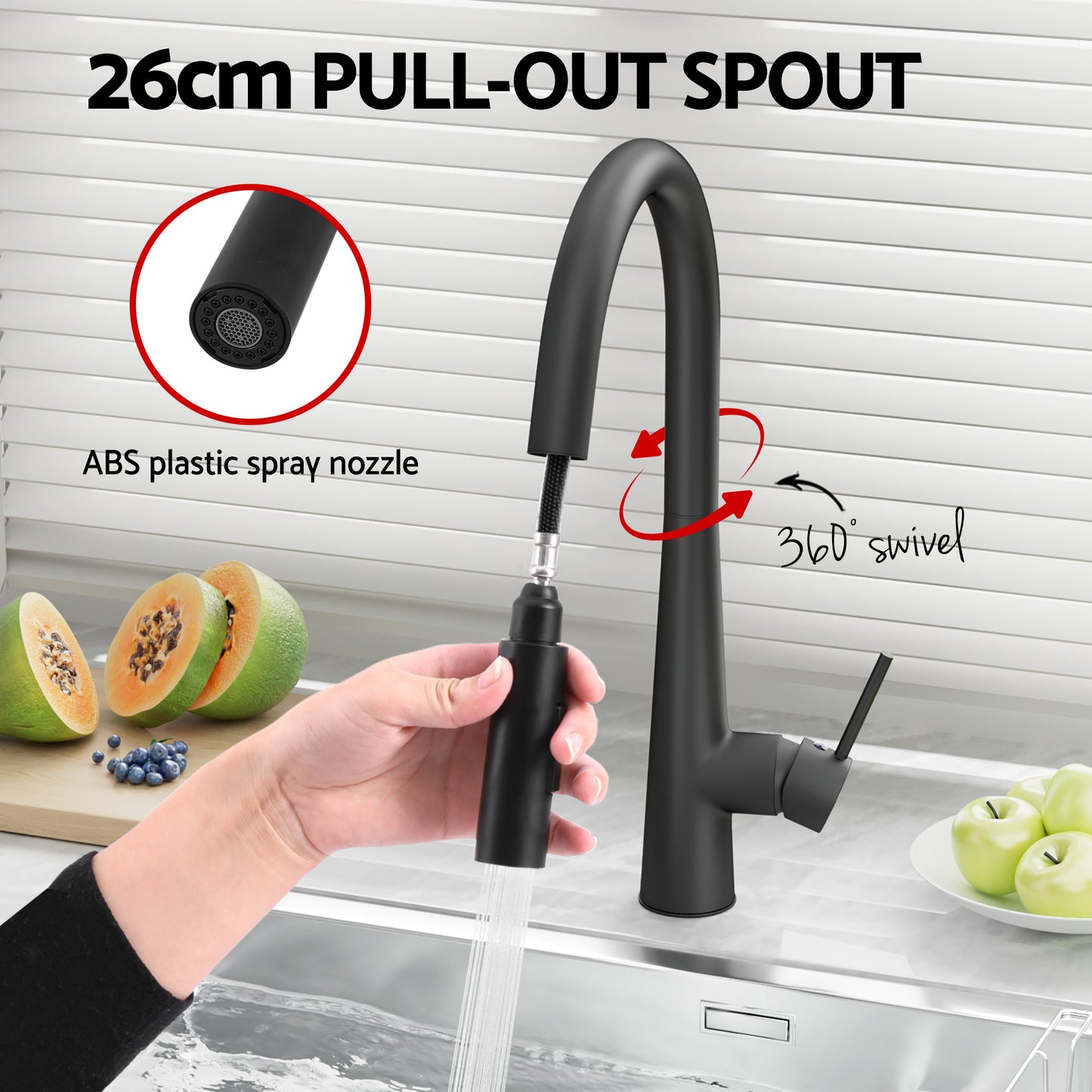 Stainless Steel Sink 100x45CM With Pull Out Mixer Tap Kitchen Basin Double Bowl Black
