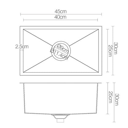 Kitchen Sink 45X30CM Stainless Steel Basin Single Bowl Black