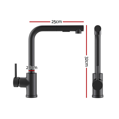 Stainless Steel Sink 30x45CM With Pull Out Mixer Tap Kitchen Basin Single Bowl Black