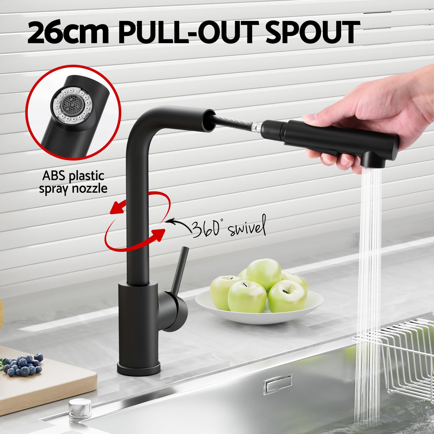 Stainless Steel Sink 30x45CM With Pull Out Mixer Tap Kitchen Basin Single Bowl Black