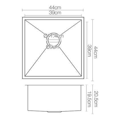 Kitchen Sink 44X44CM Stainless Steel Basin Single Bowl Black