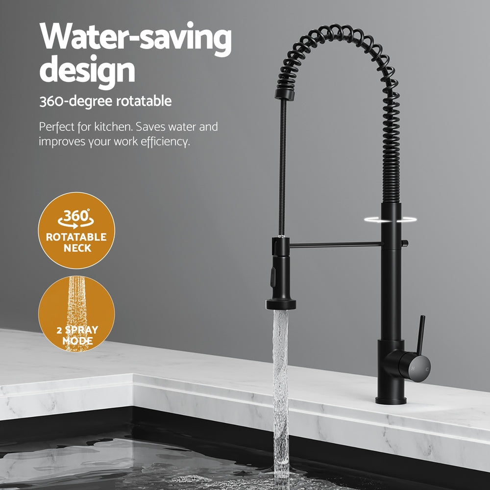 Stainless Steel Sink 51x45CM With Pull Out Mixer Tap Kitchen Single Bowl Black