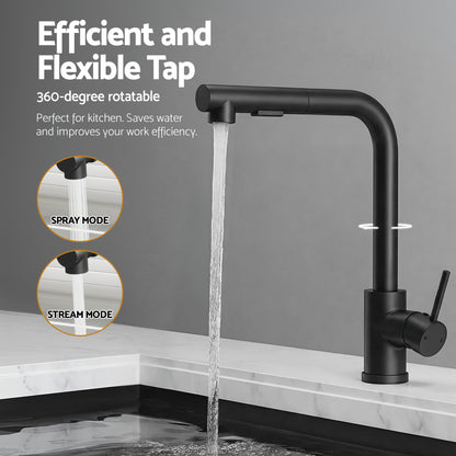 Stainless Steel Sink 60x45CM With Pull Out Mixer Tap Kitchen Basin Single Bowl Black