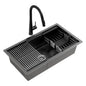 Stainless Steel Sink 70x45CM With Pull Out Mixer Tap Kitchen Basin Single Bowl Black