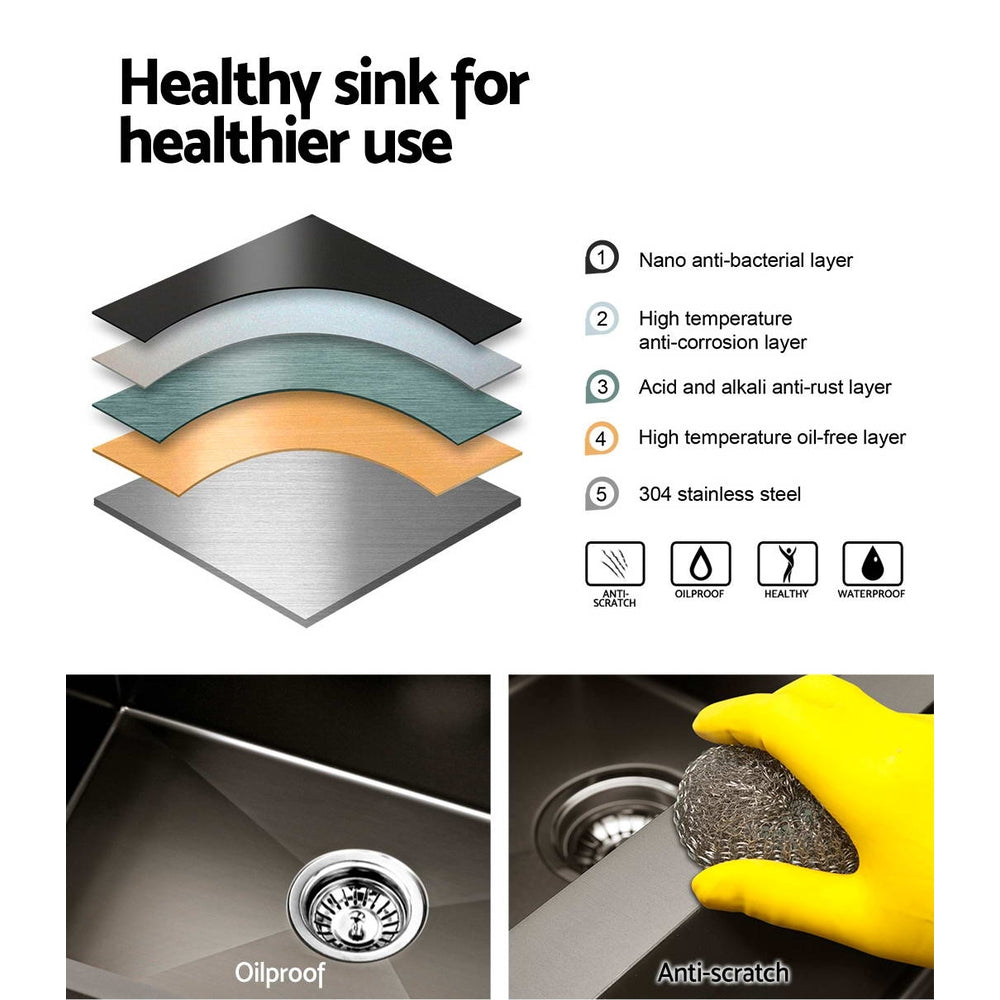 Kitchen Sink 75X45CM Stainless Steel Basin Single Bowl Black