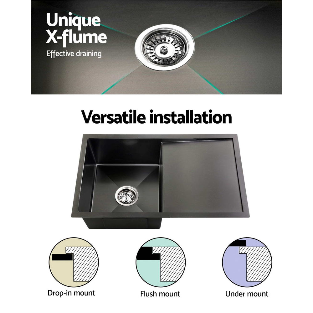 Kitchen Sink 75X45CM Stainless Steel Basin Single Bowl Black
