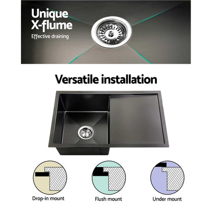 Kitchen Sink 75X45CM Stainless Steel Basin Single Bowl Black