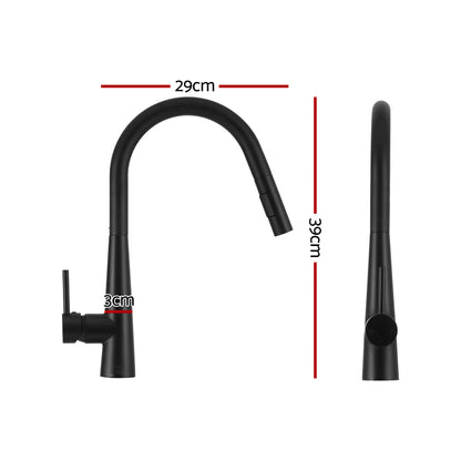 Stainless Steel Sink 75x45CM With Pull Out Mixer Tap Kitchen Basin Single Bowl Black
