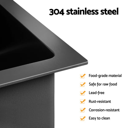 Stainless Steel Sink 75x45CM With Pull Out Mixer Tap Kitchen Basin Single Bowl Black