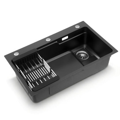 Kitchen Sink 75X45CM Stainless Steel Basin Single Bowl Drain Part Black