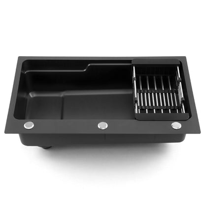 Kitchen Sink 75X45CM Stainless Steel Basin Single Bowl Drain Part Black