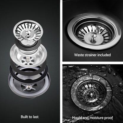 Kitchen Sink 75X45CM Stainless Steel Basin Single Bowl Drain Part Black