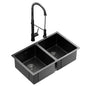 Stainless Steel Sink 77x45CM With Pull Out Mixer Tap Kitchen Double Bowl Black