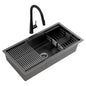 Stainless Steel Sink 81x45CM With Pull Out Mixer Tap Kitchen Basin Single Bowl Black