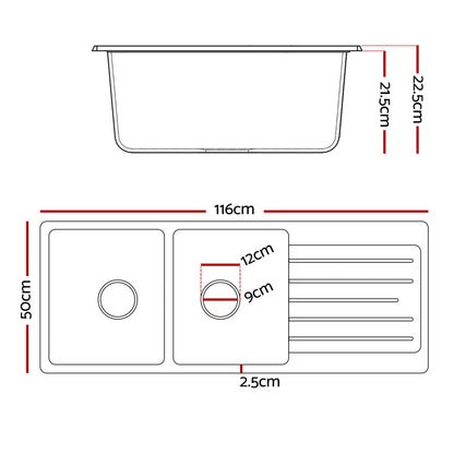 Kitchen Sink 116x50cm Granite Stone Sink Double Bowl White