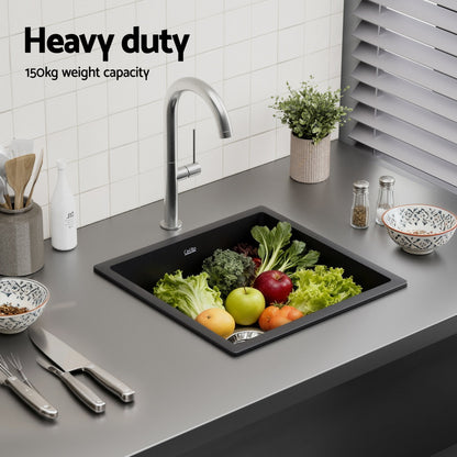 Kitchen Sink 38x38cm Granite Stone Sink Single Bowl Black