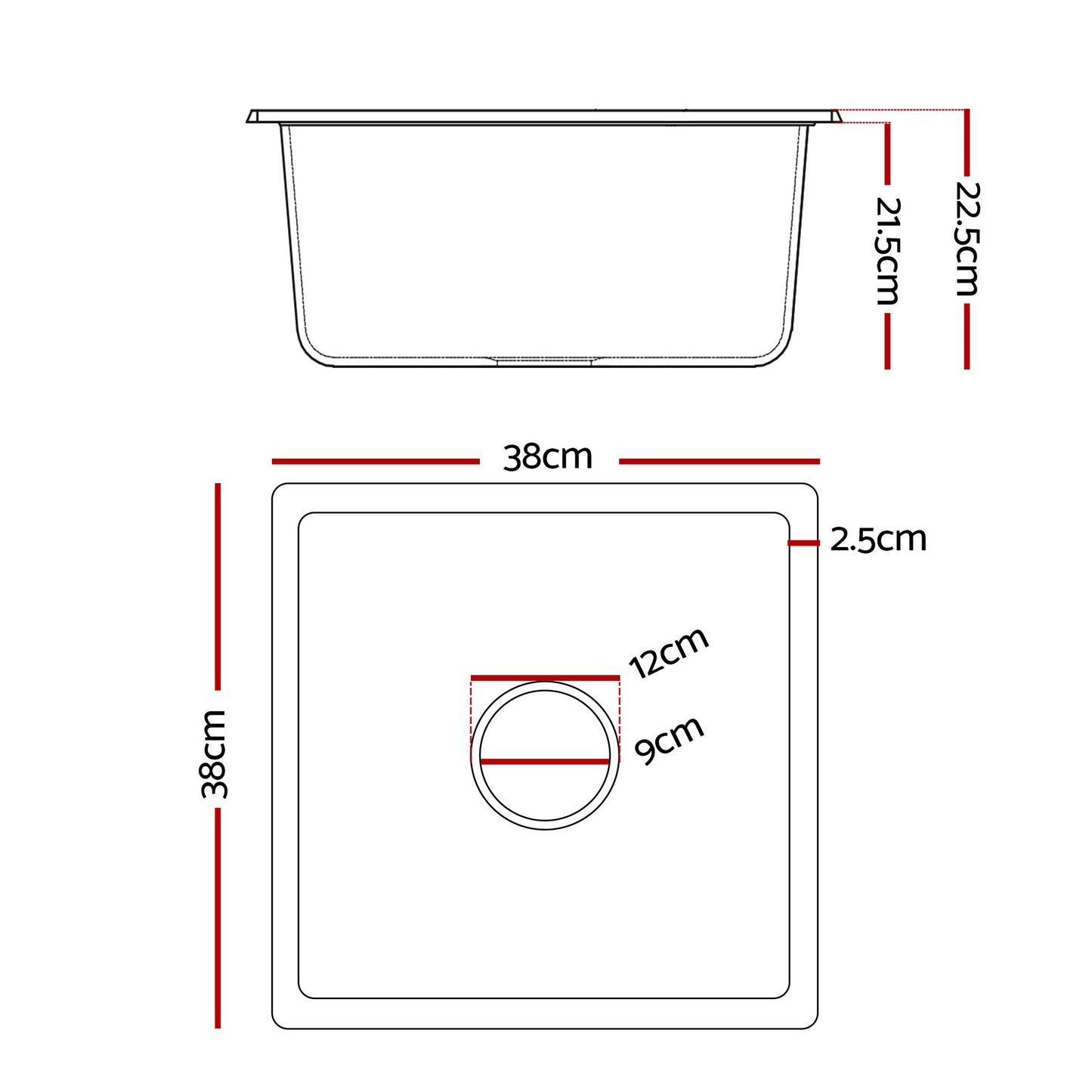 Kitchen Sink 38x38cm Granite Stone Sink Single Bowl White