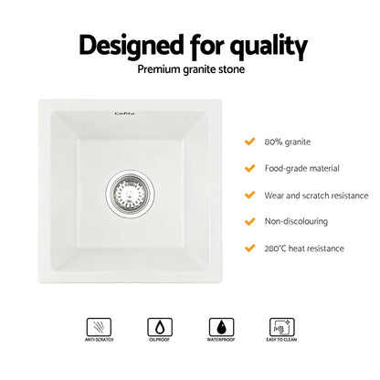 Kitchen Sink 38x38cm Granite Stone Sink Single Bowl White