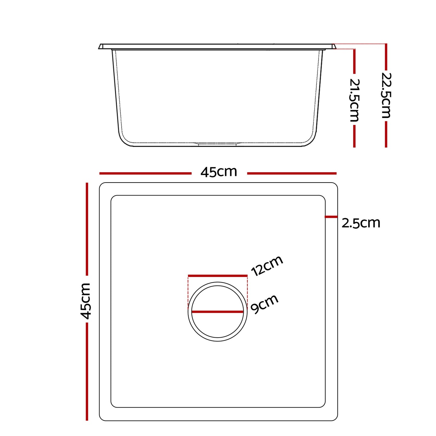 Kitchen Sink 45x45cm Granite Stone Sink Single Bowl White