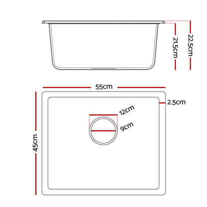 Kitchen Sink 55x45cm Granite Stone Sink Single Bowl Black