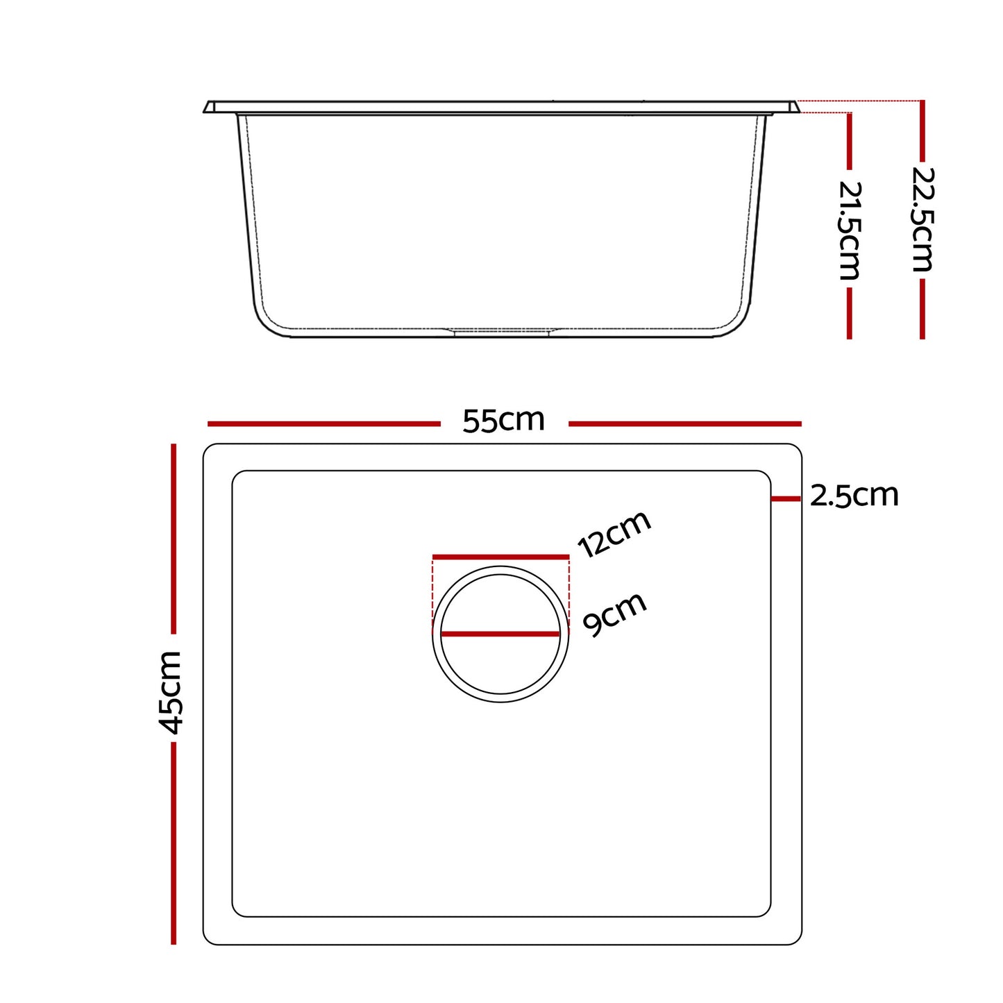 Kitchen Sink 55x45cm Granite Stone Sink Single Bowl White