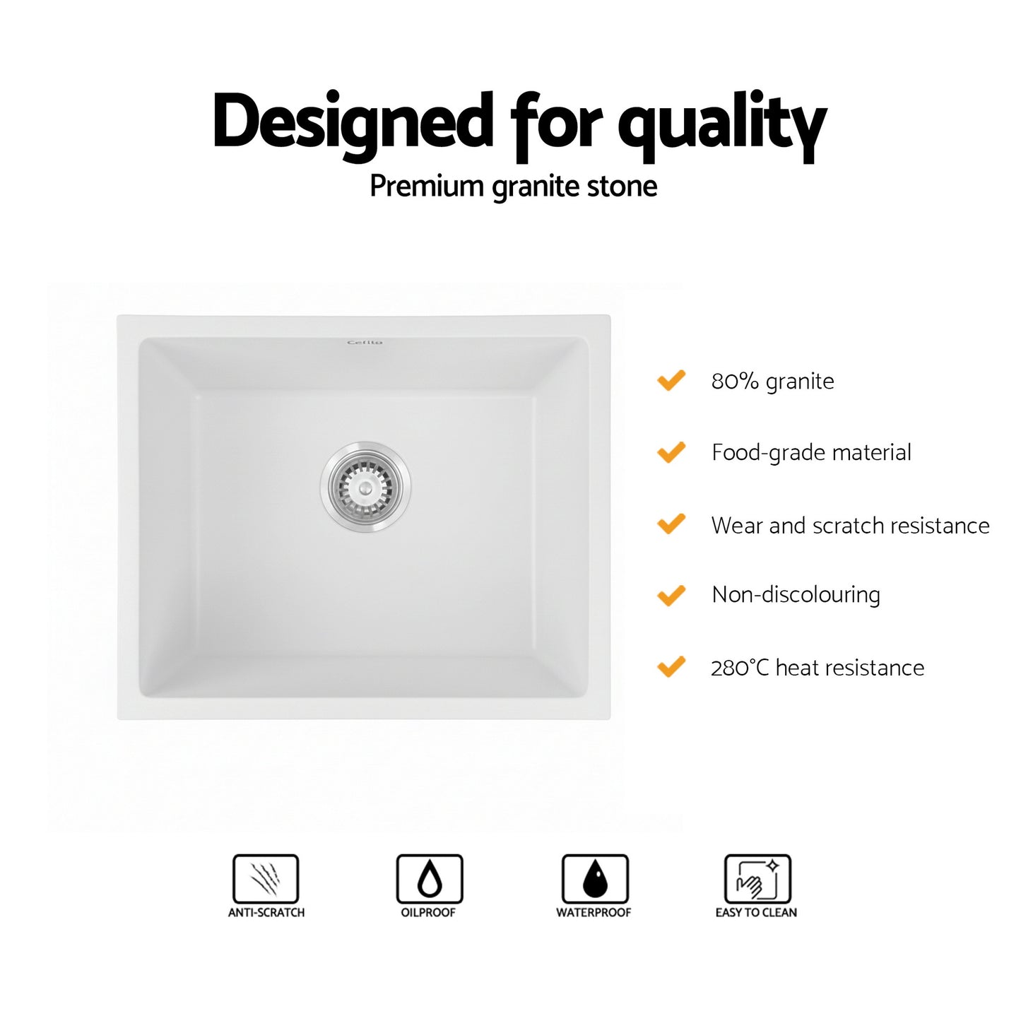 Kitchen Sink 55x45cm Granite Stone Sink Single Bowl White