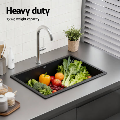 Kitchen Sink 70x45cm Granite Stone Sink Single Bowl Black