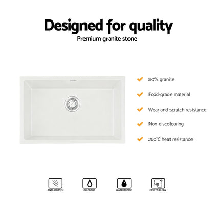 Kitchen Sink 70x45cm Granite Stone Sink Single Bowl White