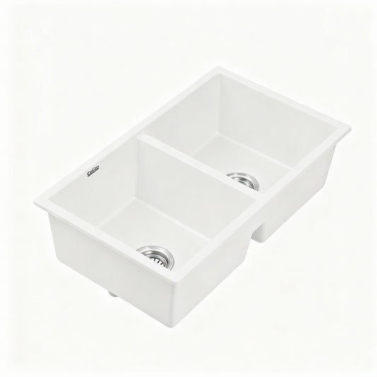 Kitchen Sink 77x45cm Granite Stone Sink Double Bowl White