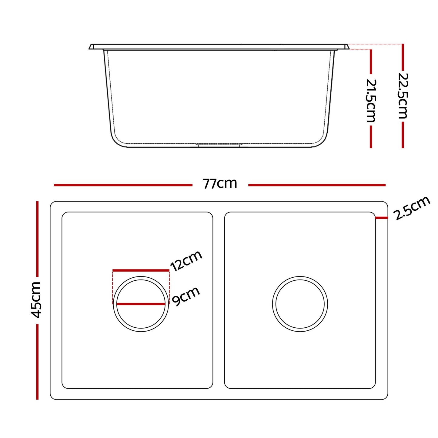 Kitchen Sink 77x45cm Granite Stone Sink Double Bowl White