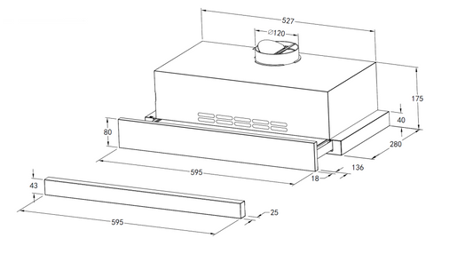600mm Stainless Steel Telescopic Rangehood Ducted or Recirculating