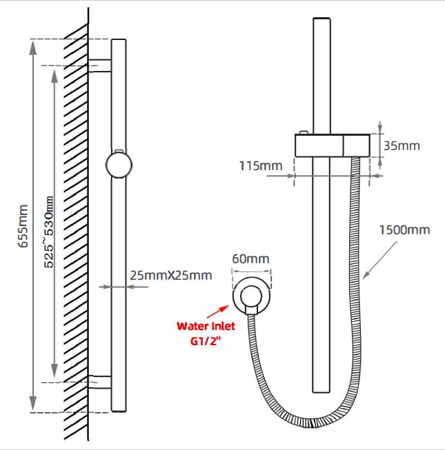 Brushed Nickel Shower Rail with Handheld Shower