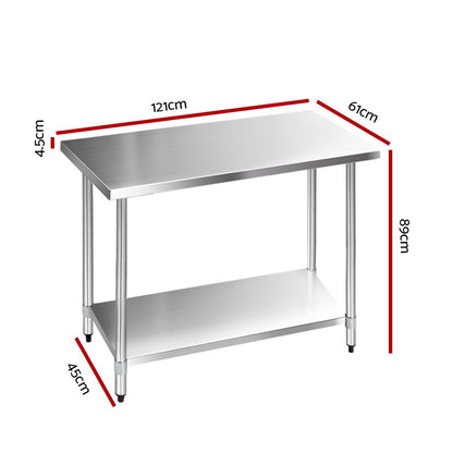 1219x610mm Stainless Steel Kitchen Bench 304