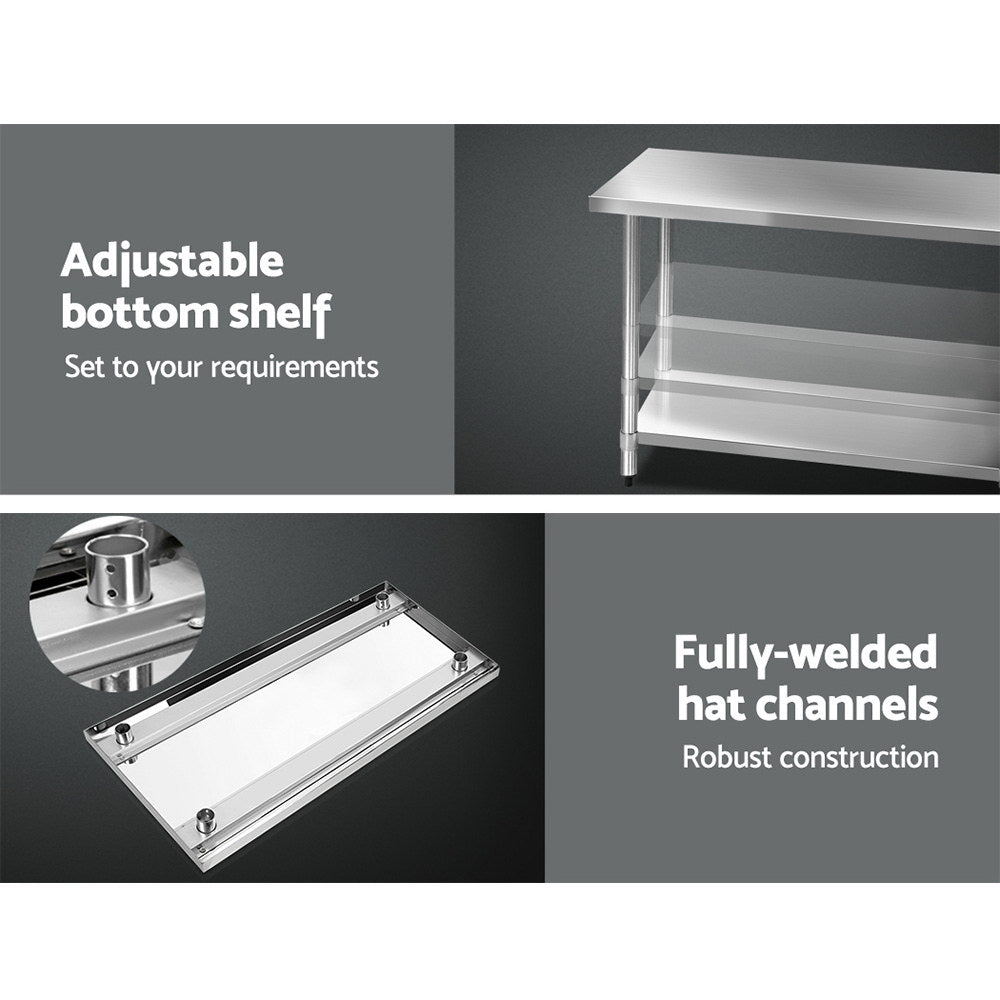 1219x610mm Stainless Steel Kitchen Bench 304