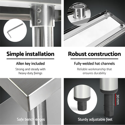 1524x610mm Stainless Steel Kitchen Bench 304