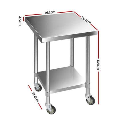 760x760mm Stainless Steel Kitchen Bench with Wheels 430